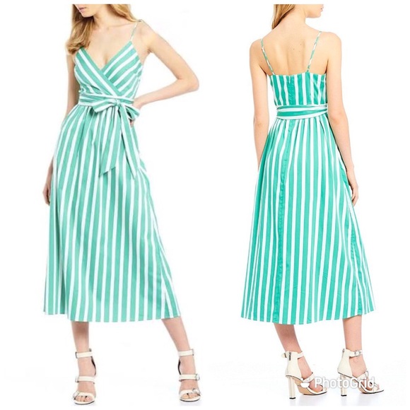 GIANNI BINI Lene Striped Midi Dress Green White - Picture 2 of 10